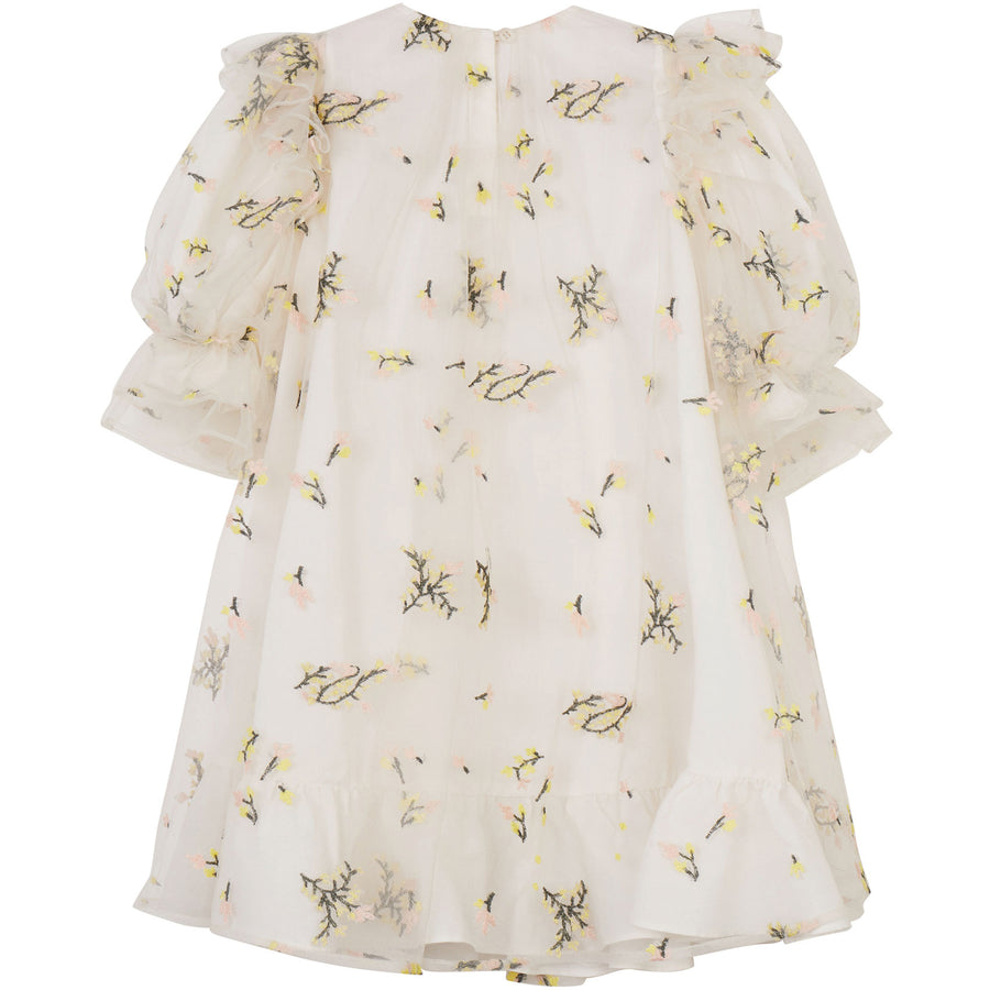 knee length dresses for ladies JNBY Off White Tulle Embroidered Dress – Ladida