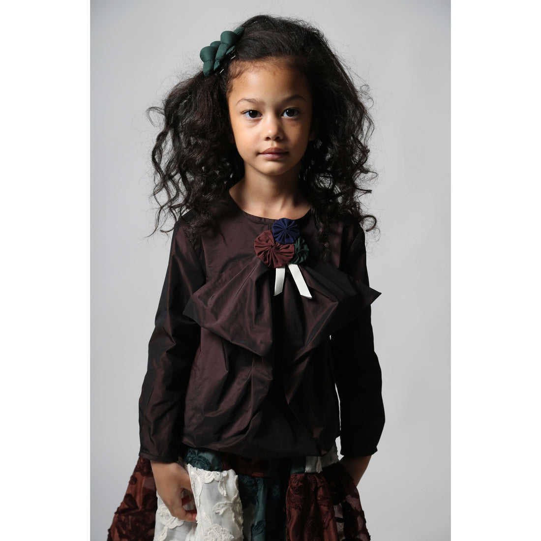 Tia Cibani Raisin Estrella Draped Bow Blouse