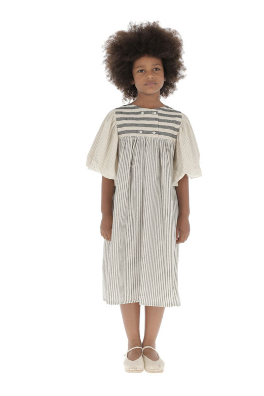 Belle Chiara Medium Grey Stripe Crossover Canesu Dress