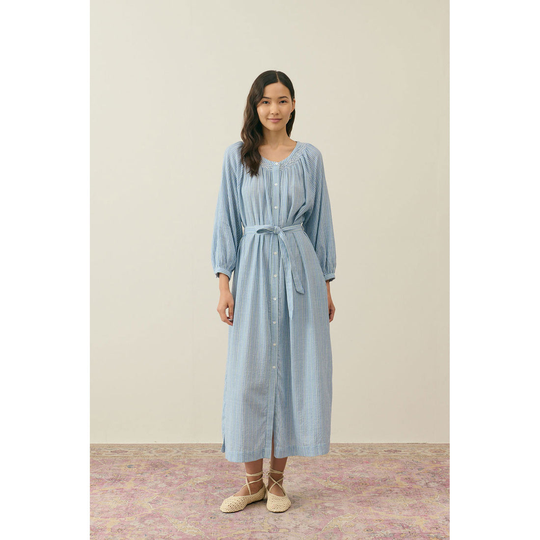 Louise Misha Blue Parasol Stripes Cilona Women Dress