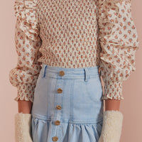 Petite Amalie Toffee Flower Cord Shirred Top
