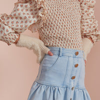 Petite Amalie Toffee Flower Cord Shirred Top