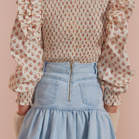 Petite Amalie Toffee Flower Cord Shirred Top