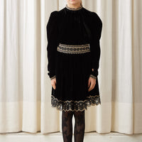 Petite Amalie Black Velvet Metalic Lace Blouse