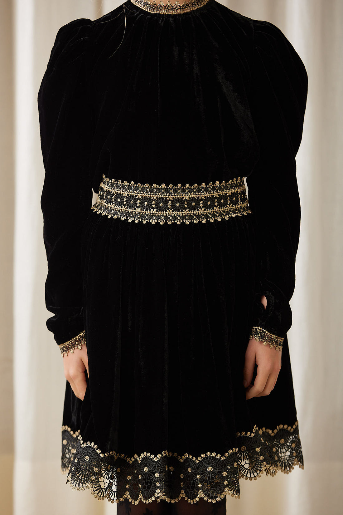 Petite Amalie Black Velvet Metalic Lace Blouse