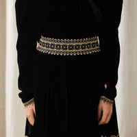 Petite Amalie Black Velvet Metalic Lace Blouse