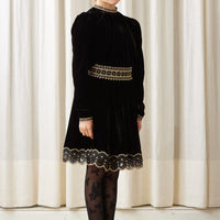 Petite Amalie Black Velvet Metalic Lace Blouse