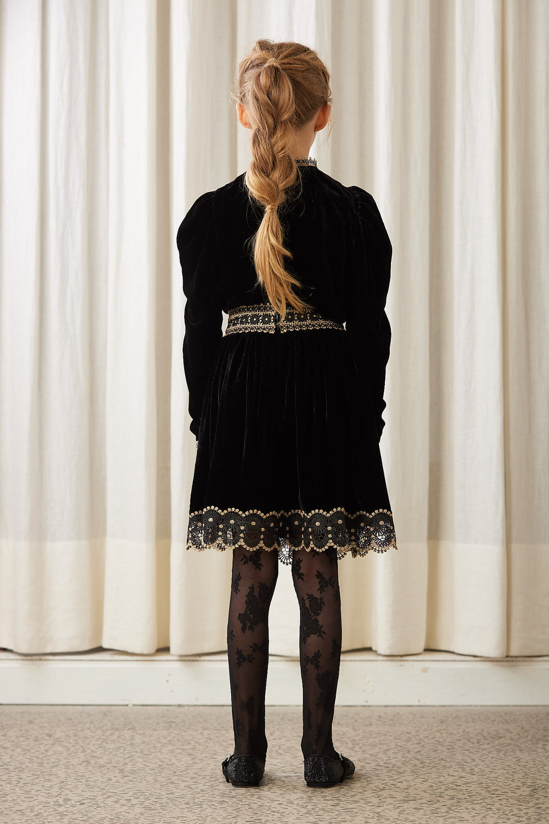 Petite Amalie Black Lace Trimmed Velvet Skirt