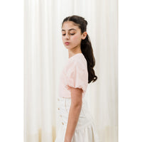 Petite Pink Peach Puff Sleeve Woven Tshirt