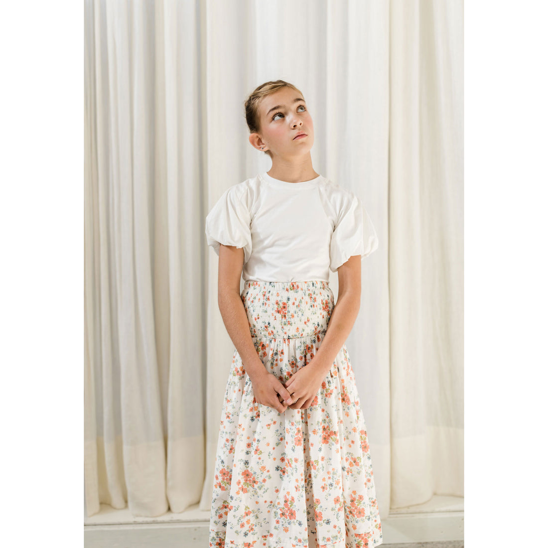 Petite Pink White Puff Sleeve Woven Tshirt