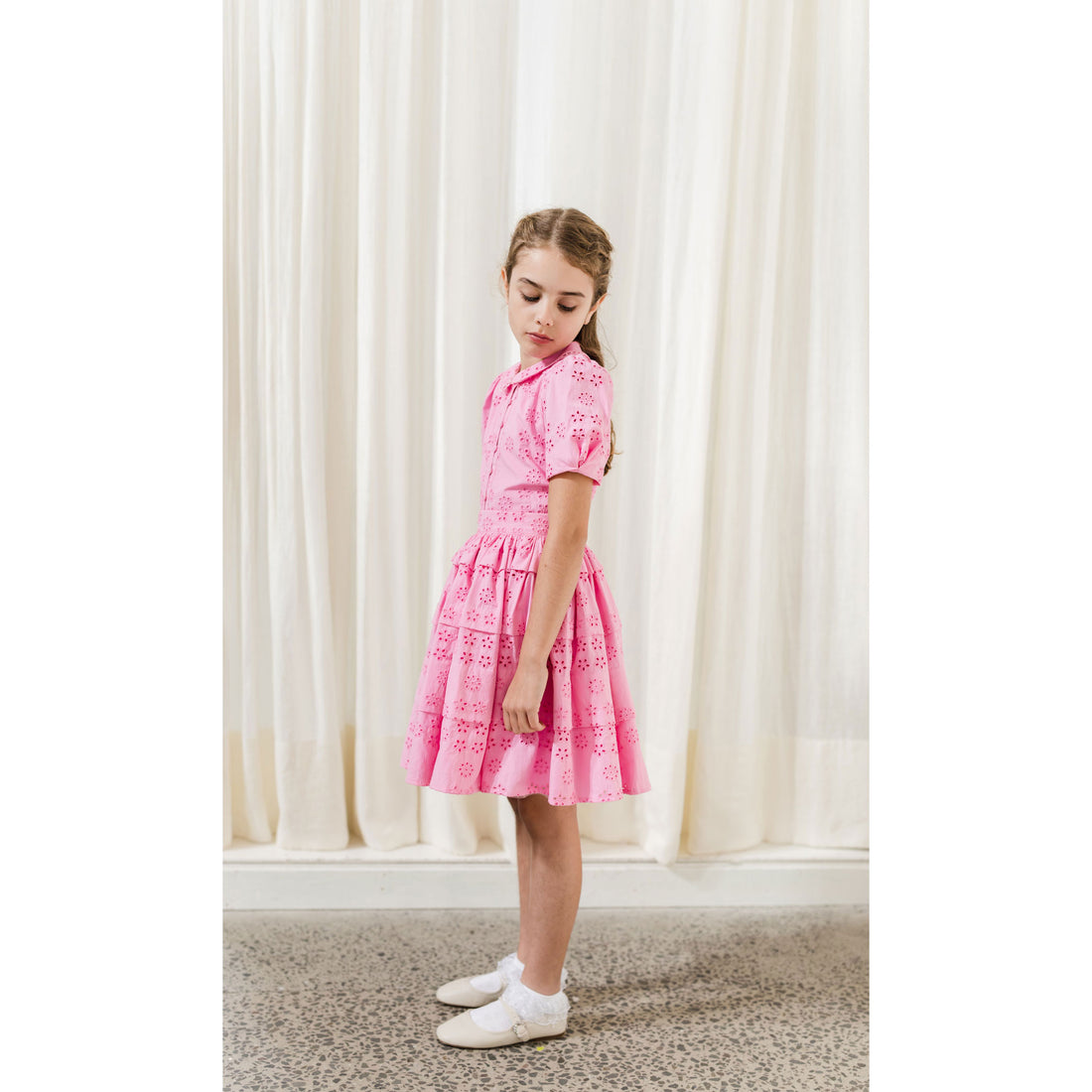 Petite Amalie  Fuchsia Pleated Eyelet Skirt