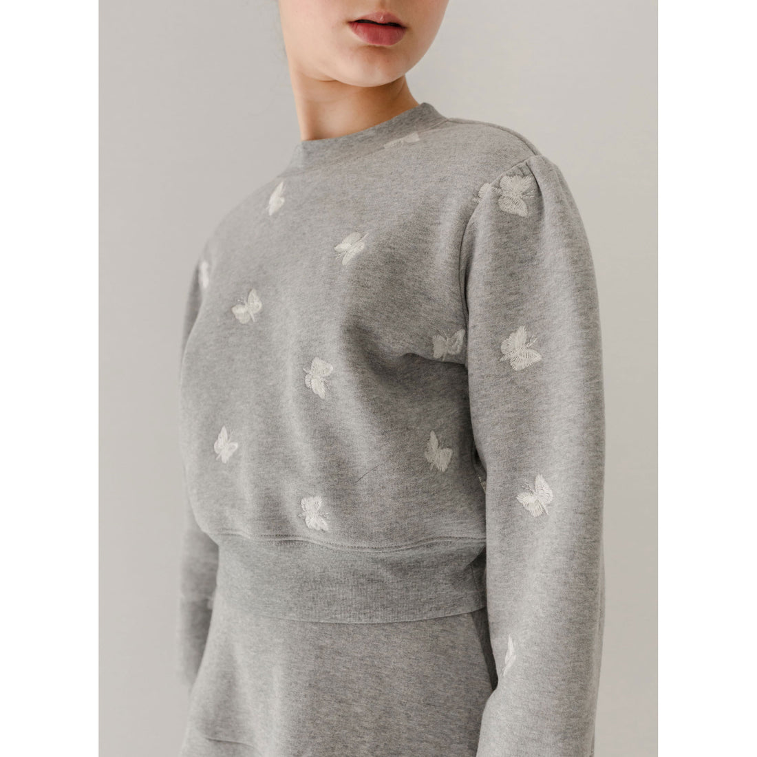Petite Pink Grey Marle Embroidered Butterfly Sweatshirt
