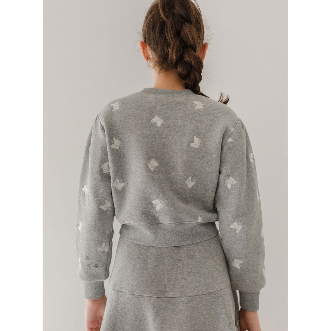 Petite Pink Grey Marle Embroidered Butterfly Sweatshirt