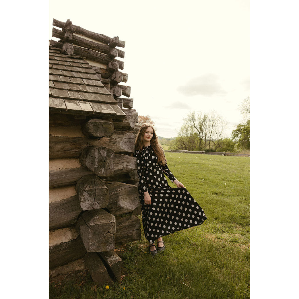 A4 Black Polka Dot Tie Neck Dress
