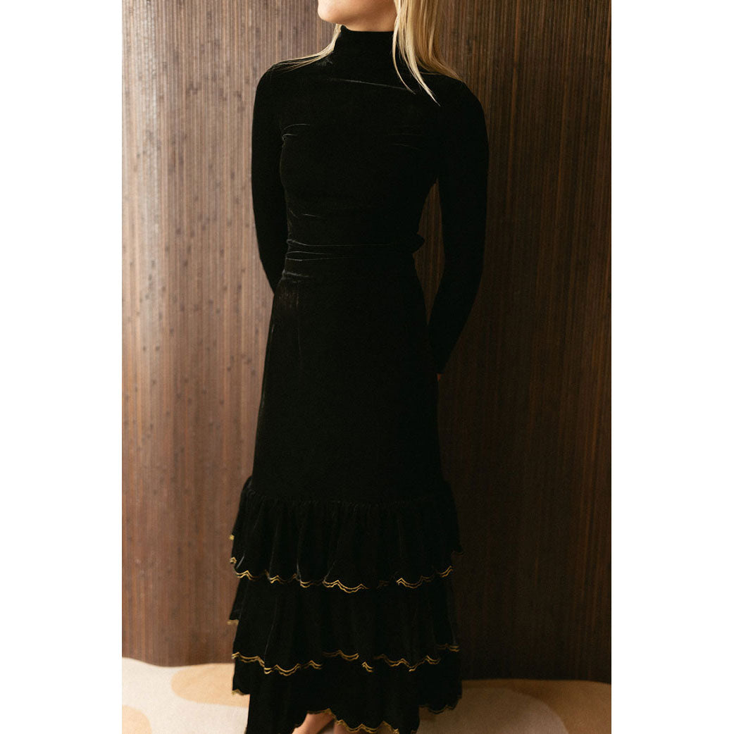 and tmrw Maxi Velour Ruffle Skirt