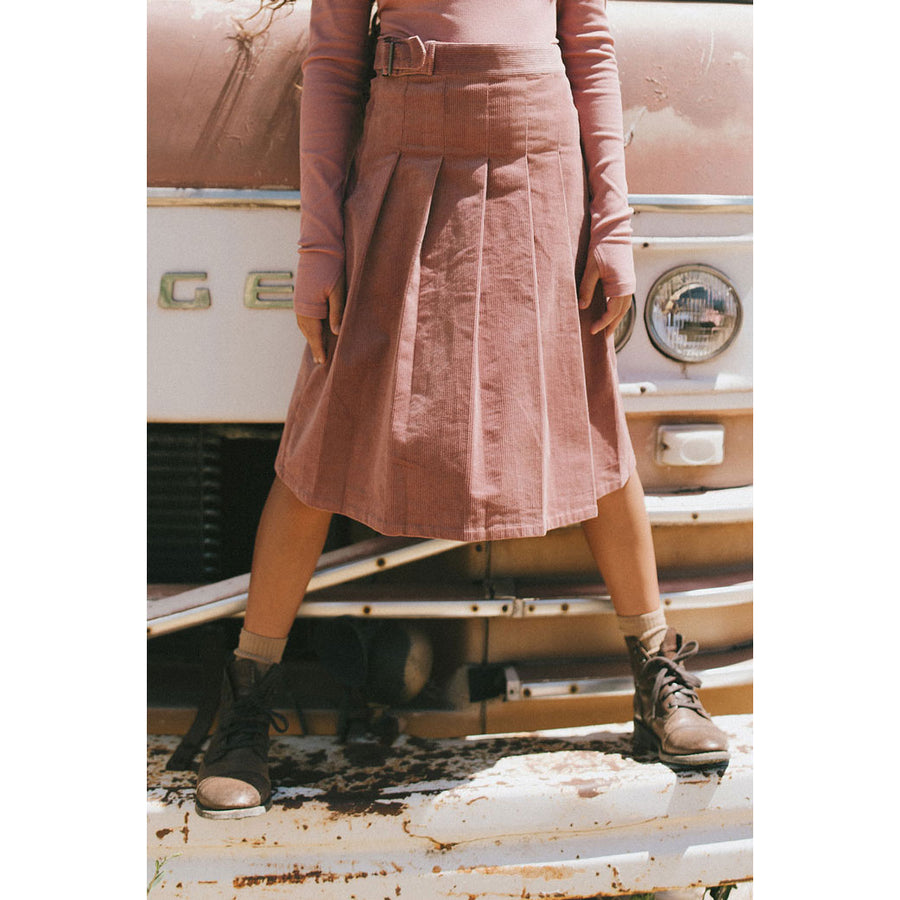 Clubhouse Pink Corduroy Belt Detail Pleated Skirt