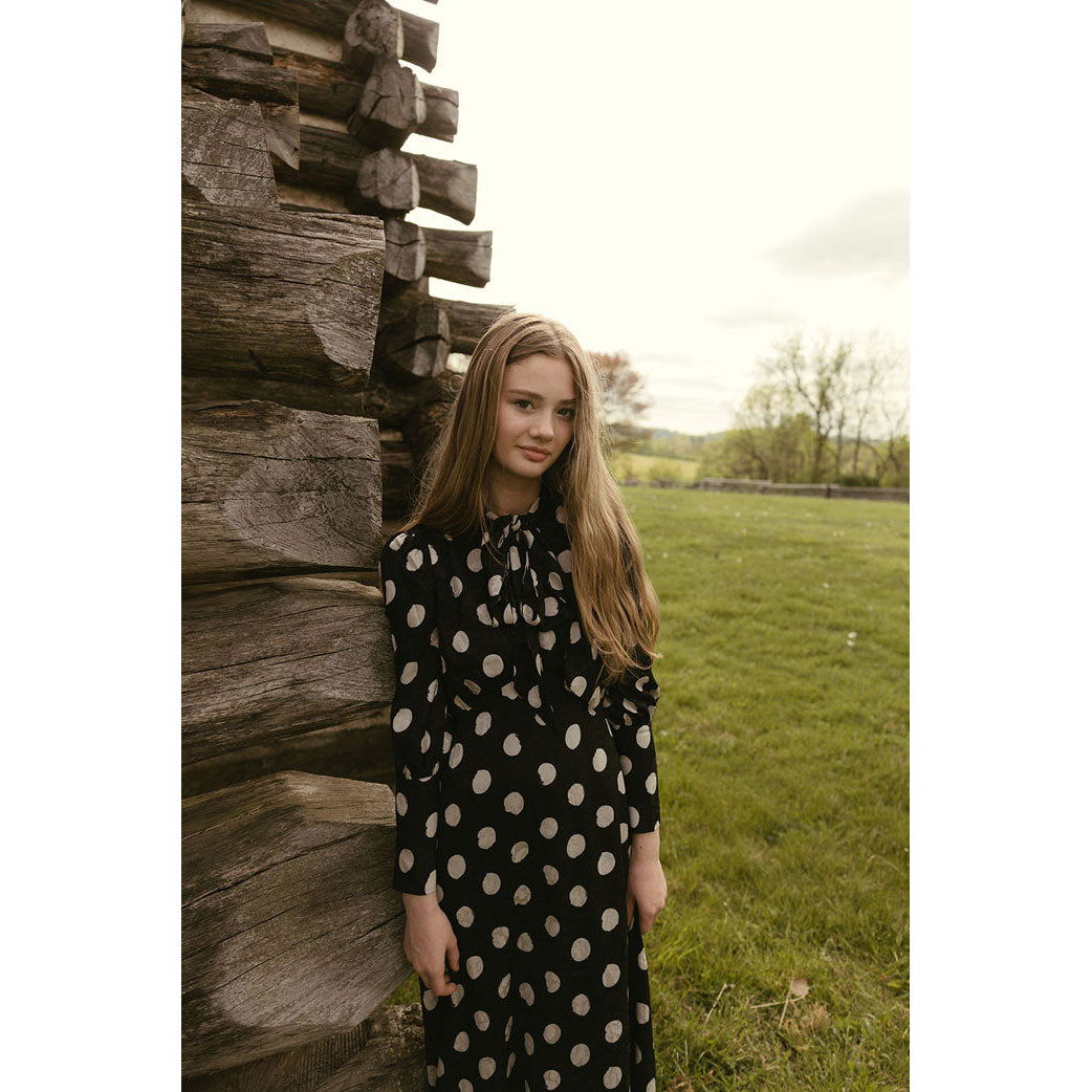 A4 Black Polka Dot Tie Neck Dress