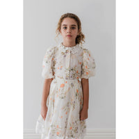 Petite Amalie White Summer Bouquet Linen Blouse