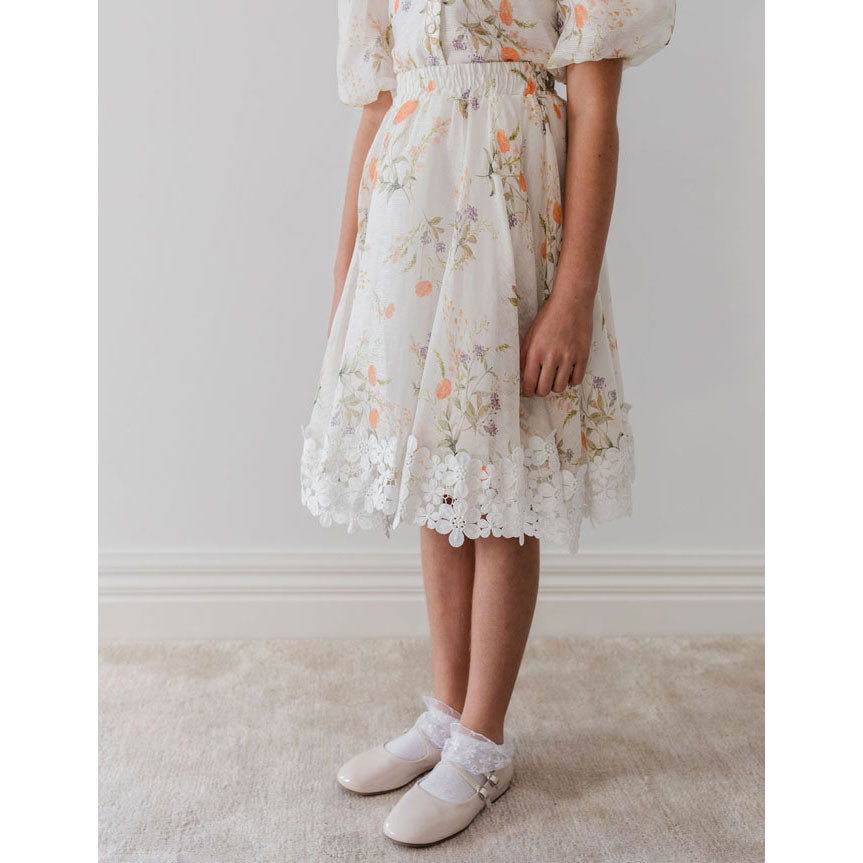 Petite Amalie White Summer Bouquet Linen Skirt