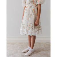 Petite Amalie White Summer Bouquet Linen Skirt