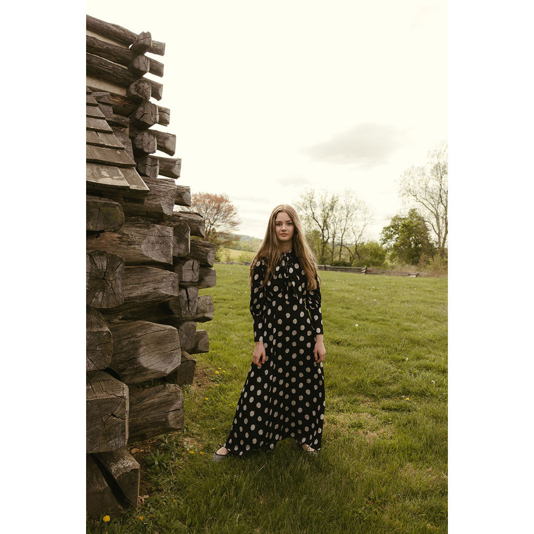 A4 Black Polka Dot Tie Neck Dress