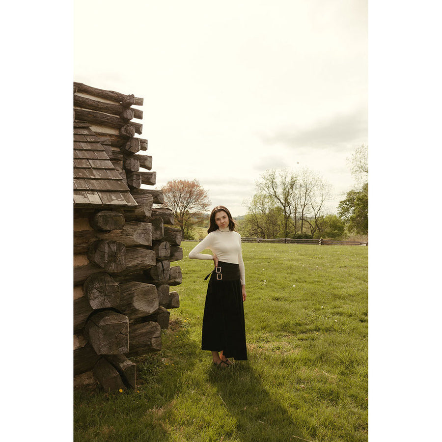 Ava and Lu Black Velvet Buckle Skirt