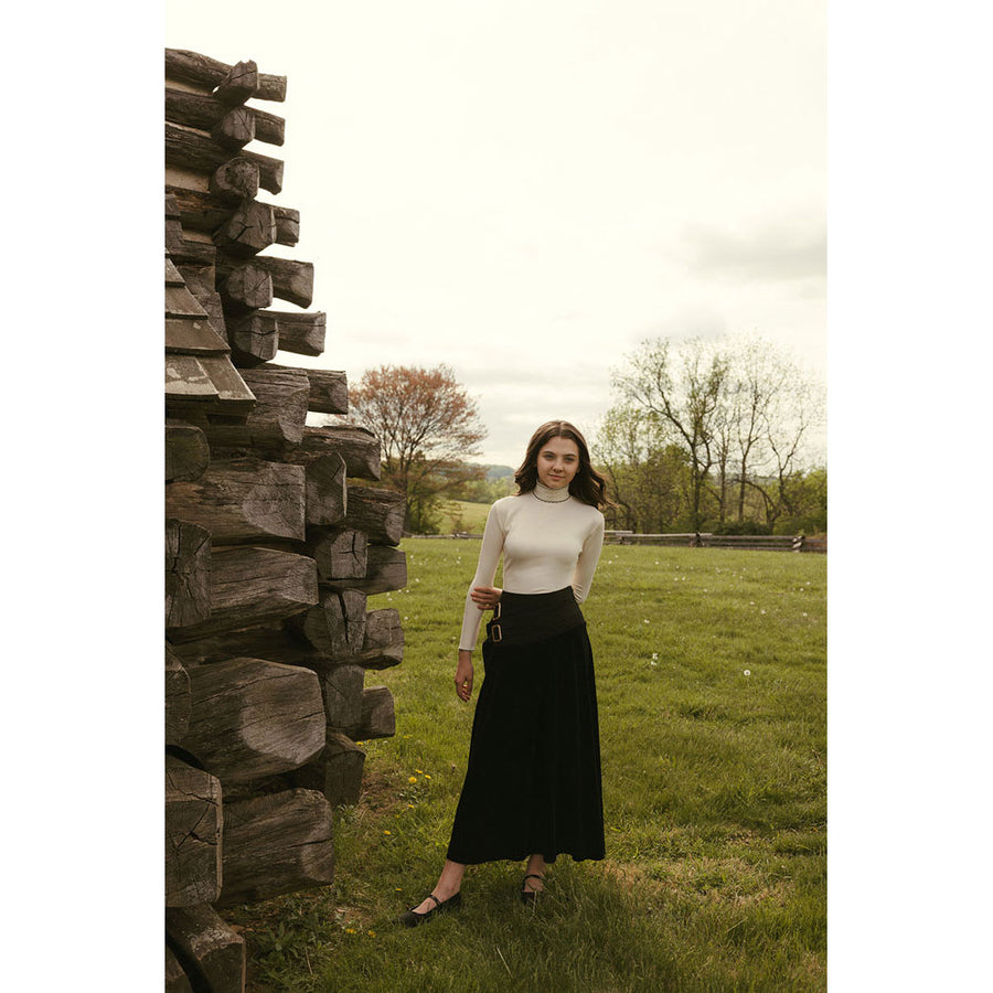 Ava and Lu Black Velvet Buckle Skirt
