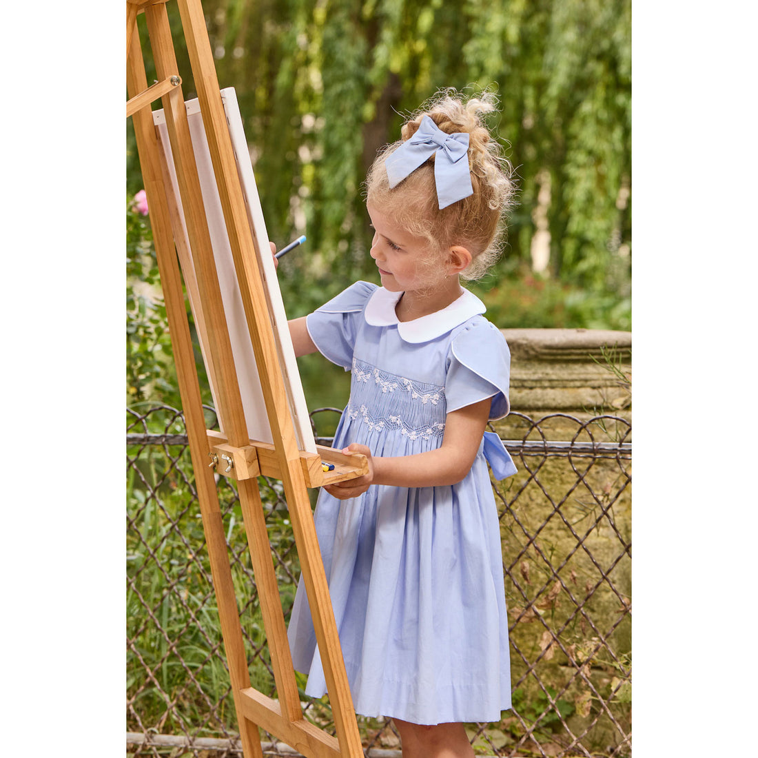 Kidiwi Cornflower Poplin Clemence Smocked Dress