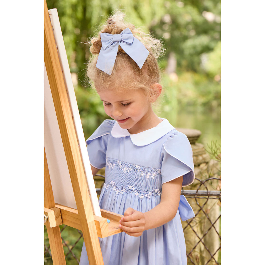 Kidiwi Cornflower Poplin Clemence Smocked Dress