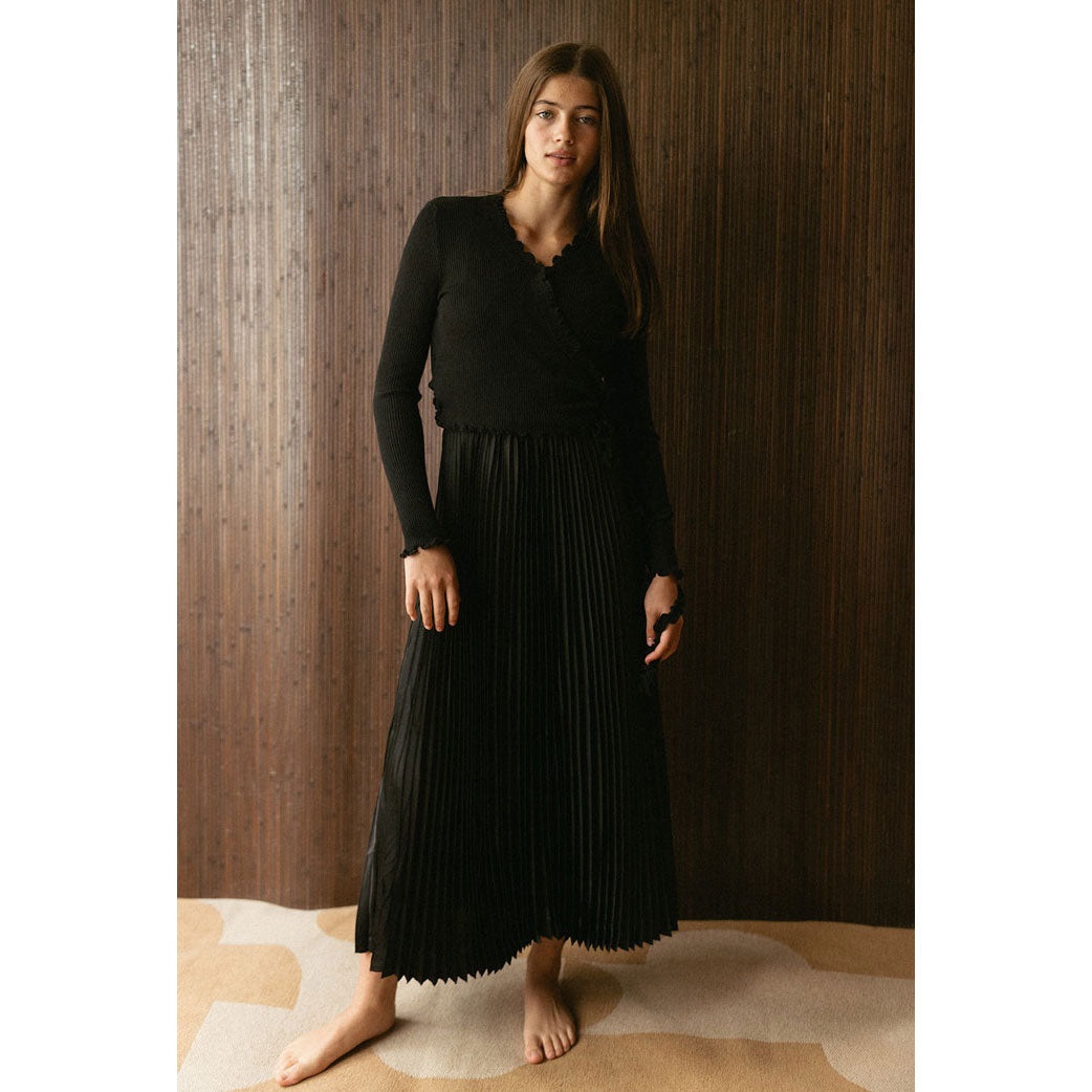 and tmrw Black Accordion Pleat Slip Dress