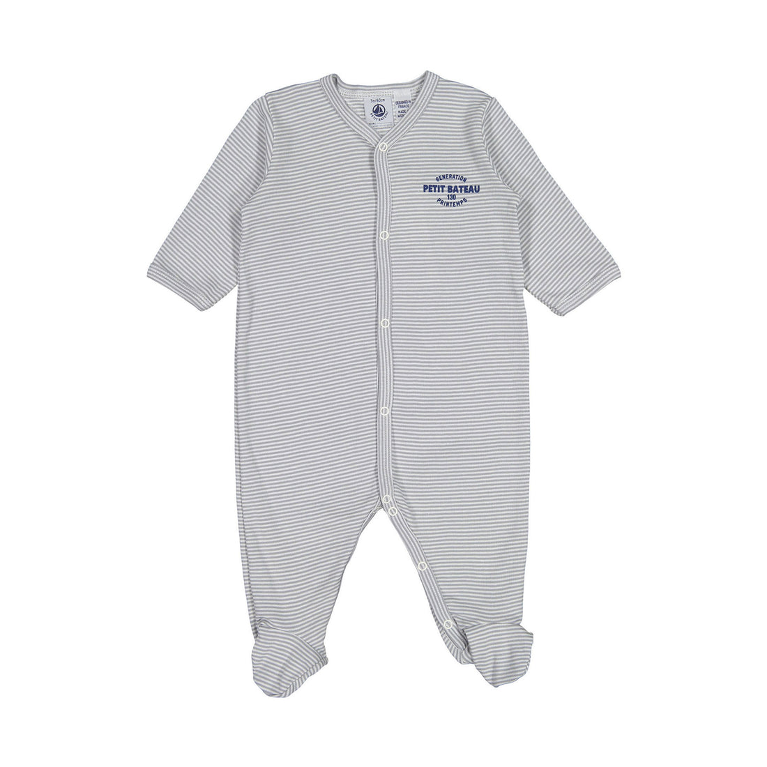 Petit Bateau Blue/White Front Snap Striped Footie
