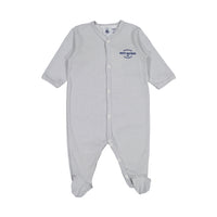 Petit Bateau Blue/White Front Snap Striped Footie