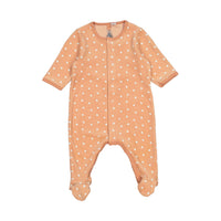 Petit Bateau Rust Velour Front Snap Heart Print Footie