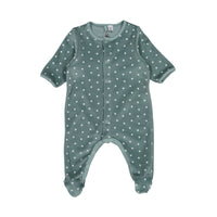 Petit Bateau Green Velour Front Snap Star Print Footie
