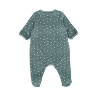 Petit Bateau Green Velour Front Snap Star Print Footie