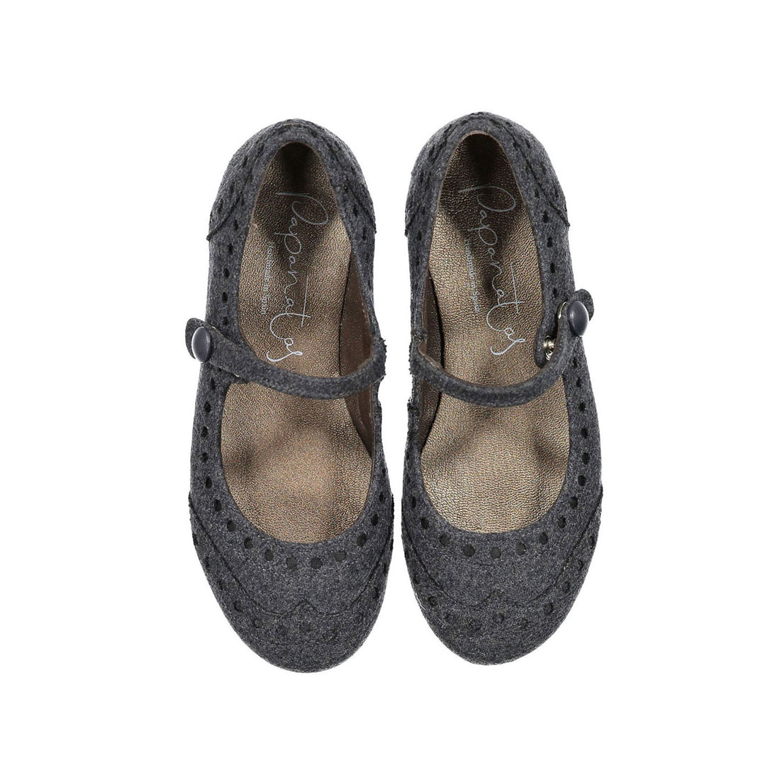 Papanatas Grey Wool Wingtip Mary Janes