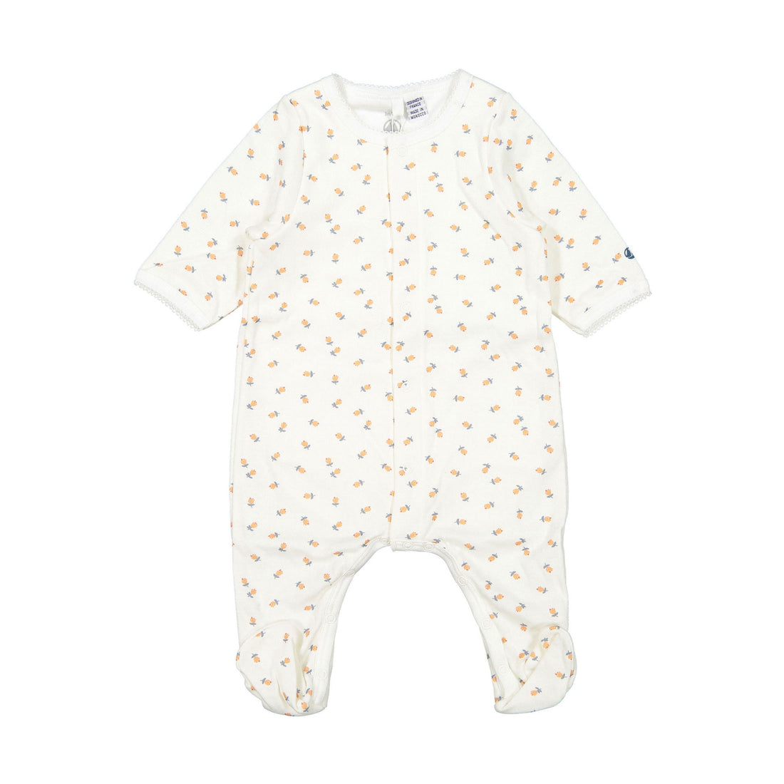 Petit Bateau White Multi Front Snap Footie With Bodysuit