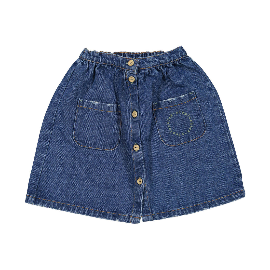 Piupiuchick Washed Navy Denim Knee Length Skirt
