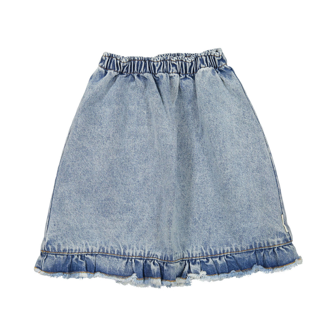 Piupiuchick Washed Denim Knee Length Ruffles Skirt