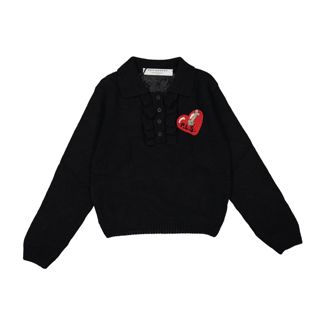 Philosophy Black Heart Patch Collared Sweater