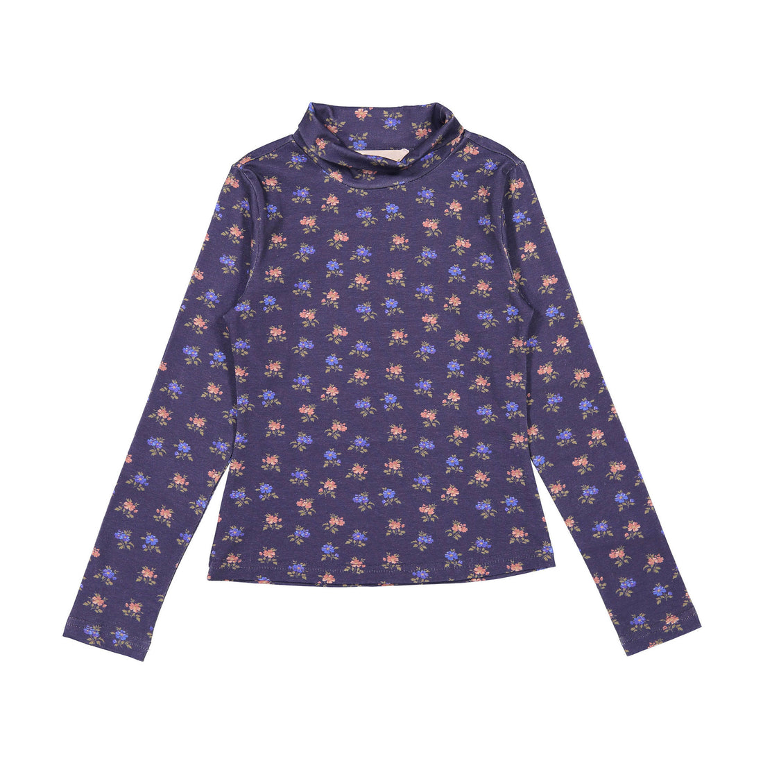 Petite Pink Navy Flower Bud Jersey Turtleneck