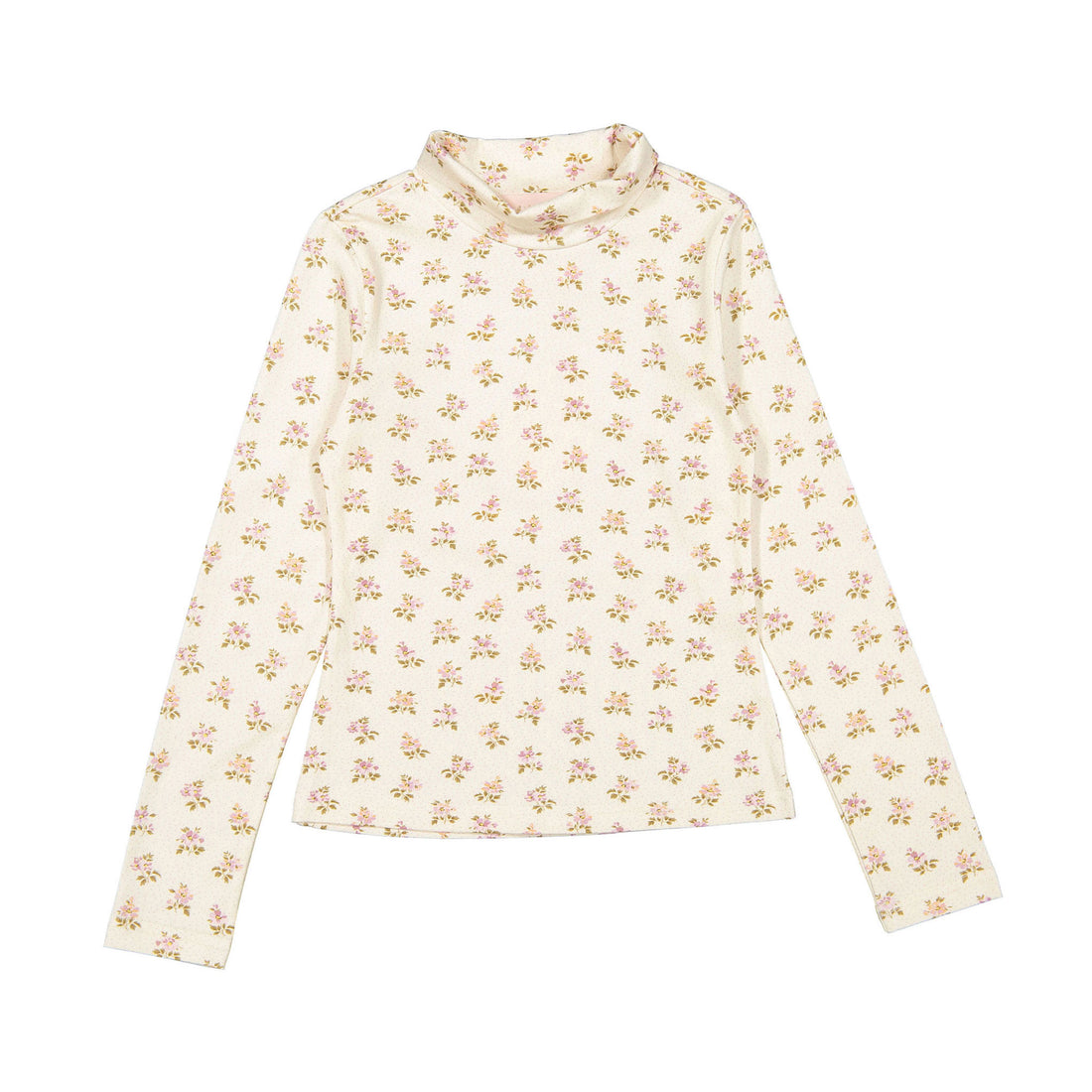 Petite Pink Cream Flower Bud Jersey Turtleneck