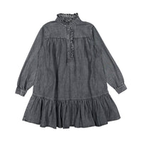 Petite Pink Light Chambray  Ruffle Neck Dress