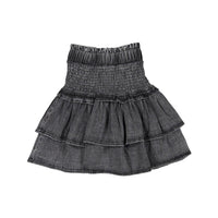 Petite Pink Black Chambray Shirred Tiered Skirt