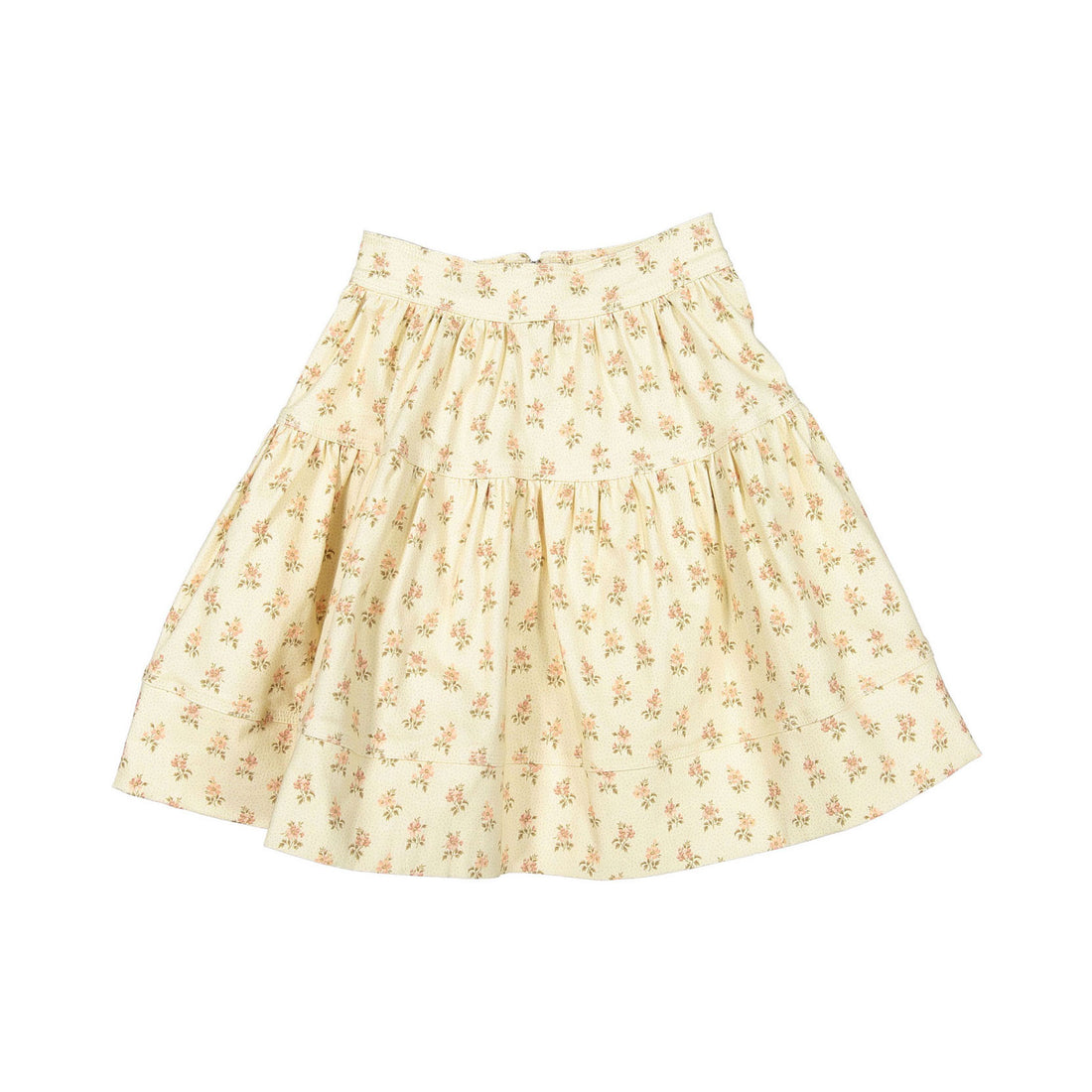 Petite Pink Cream Flower Bud Denim  A-Line Midi Skirt