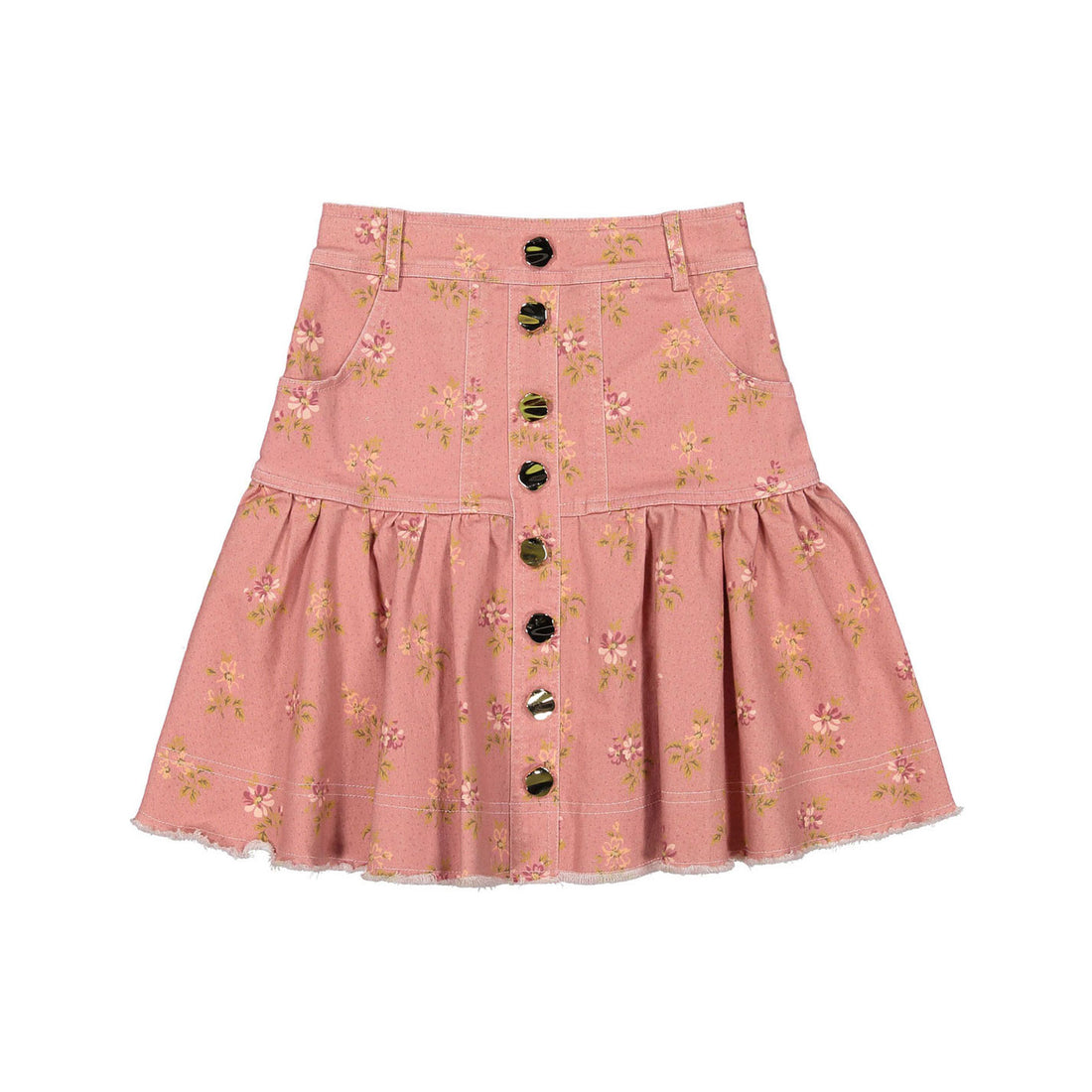 Petite Pink  Misty Rose Bud Denim A -Line Skirt