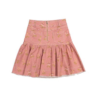 Petite Pink  Misty Rose Bud Denim A -Line Skirt