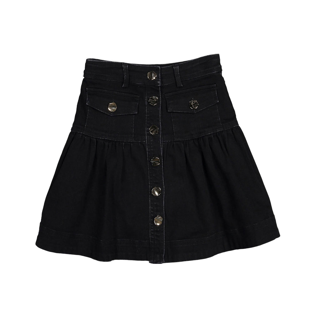 Petite Pink Faded Black Wash Denim Fit & Flare Skirt