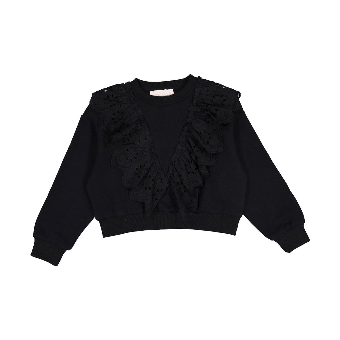 Petite Pink Black Lace Ruffle Sweat Top