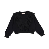 Petite Pink Black Lace Ruffle Sweat Top